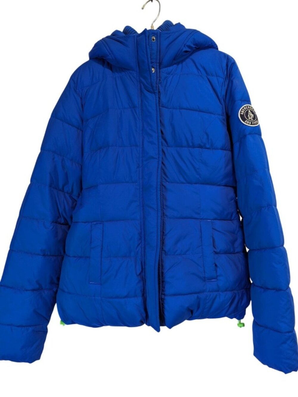 Abercrombie & Fitch Girl Sz M Blue Puffer Jacket Hooded Quilted Winter Coat Warm